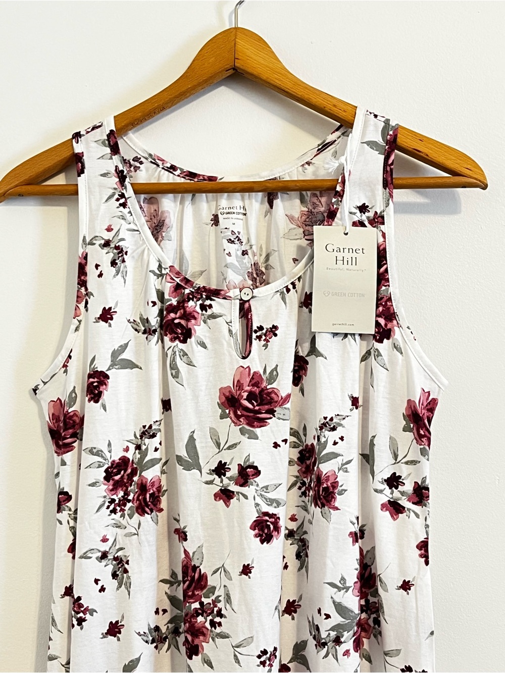 NWT Garnet Hill Silk Trim Nightgown Organic Cotton Sleeveless Rosette Floral - Picture 3 of 11